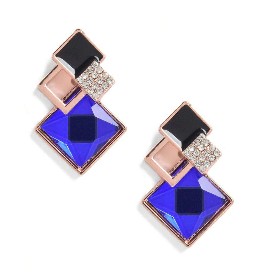SOHI Blue Diamond Shaped Studs - 藍色 - 查看 1