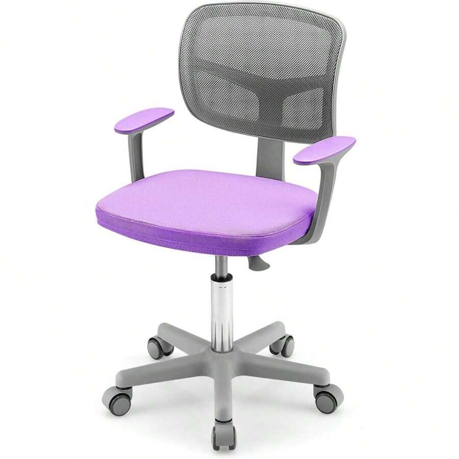Children's Desk Chair, Height-Adjustable Children's Swivel Chair, Seat Height 40-54cm, Children's Office Chair With Backrest, Armrests, Ergonomic Youth Swivel Chair For 3-10 Years (Blue) - 紫色 - 查看 1