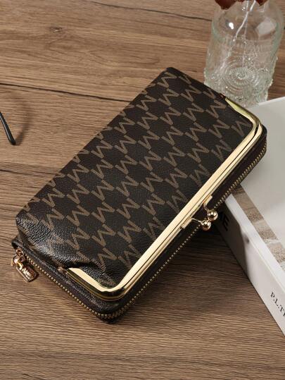 字母女士 PU 皮革拉链和搭扣多功能大容量包零钱卡包轻便钥匙手机手包时尚现代商务拉链信用卡商务休闲教师节教师生日礼物女士白领女士钱包钱包长钱包