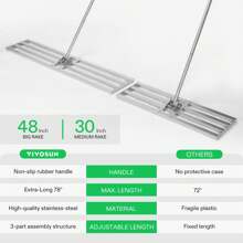 VIVOSUN Lawn Leveling Rake, 48"/30" X 10" X 78" Heavy-Duty Stainless Steel Lawn Leveler With 7FT Adjuatble Long Handle For High Effect, Metal Levelawn For Smooth Soil, Rustproof Rakes For Garden Yard - Silver  30" x10" Leveling Rake - View 5