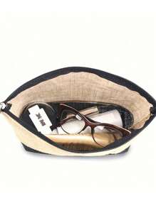 1Pc/2Pcs,Flower Letter Pattern,Initial Jute/Canvas Tote Bag Comes With A Makeup Bag, Personalized Present Bag, Suitable For Wedding, Birthday, Beach, Holiday,School Bag , Is A Great Gift For Women, Mom, Teachers, Friends, Bridesmaids,Student ,Large Bag , Back To School ,Simple Large-Capacity Handbag, Portable Casual Storage Tote Bag, Best Teacher Gift - Khaki - View 10