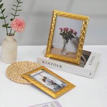 1入現代金色波浪設計相框,可垂直和水平顯示,適用於家庭客廳,餐廳,學習,走廊,畫廊,酒店等（僅供參考,附隨機相片紙張） - 金色 - 查看 3