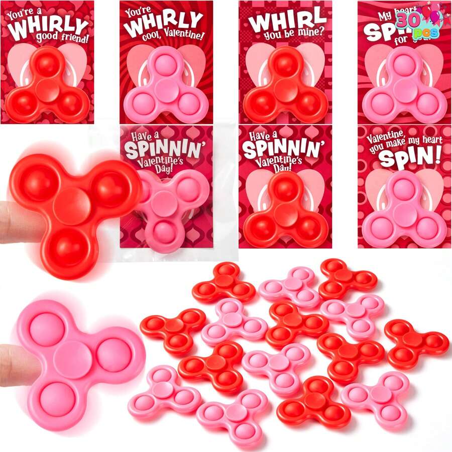 Joyfy 30 Packs Valentine'S Day Gift Cards With Fidgets Spinners, Pop Bubble Spinners Fingertip Toys, Stress Relief Fidget Toys - Đỏ và Hồng - Xem 1