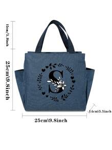 1 件保温午餐袋大容量冷藏袋防水拉链便携式学生餐饭盒女士手提包时尚 26 首字母多功能保温午餐袋食品储存袋适用于野餐露营工作、返校 - 藏蓝色 - 查看 3