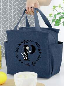 1 件保温午餐袋大容量冷藏袋防水拉链便携式学生餐饭盒女士手提包时尚 26 首字母多功能保温午餐袋食品储存袋适用于野餐露营工作、返校 - 藏蓝色 - 查看 6