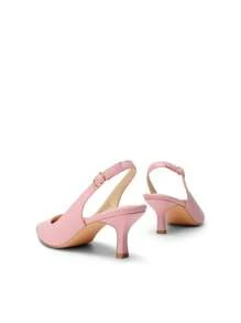 Women's Kitten Heel Point Toe Buckle Decor Slingback Stiletto Low Heels Dress Bridal Elegant  Solid Color Wedding Pumps Shoes