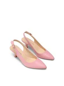Women's Kitten Heel Point Toe Buckle Decor Slingback Stiletto Low Heels Dress Bridal Elegant  Solid Color Wedding Pumps Shoes