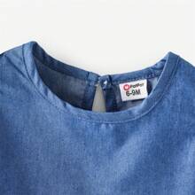 Patpat嬰兒女孩可愛貓咪印花荷葉邊短袖連衣裙 - 藍色 - 查看 4