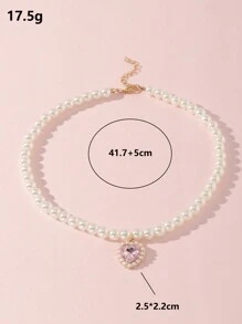 1pc Girls' Heart & Pearl Pendant Necklace