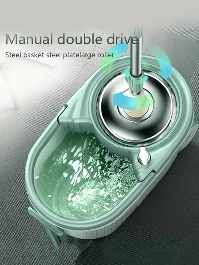 1Set Mop With Three Mop Cloths, 360° Rotation Floor Cleaning System With Mop Bucket And Dual-Purpose Wet & Dry Mop, Household Stainless Steel Handle Double-Drive Rotating Mop Bucket