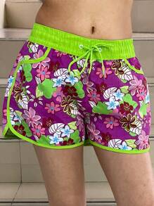 Short de playa  para nadar de mujer con estampado tropical - Verde - Ver 1