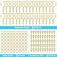 90 Piezas Suministros Para Hacer Llaveros, Incluye 30 Piezas De Llaveros, 30 Piezas De Anillos Abiertos Y 30 Piezas De Clavijas Con Ojo De Tornillo, Perfectas Para Manualidades De Joyería Y Hacer Llaveros - Dorado - Ver 3