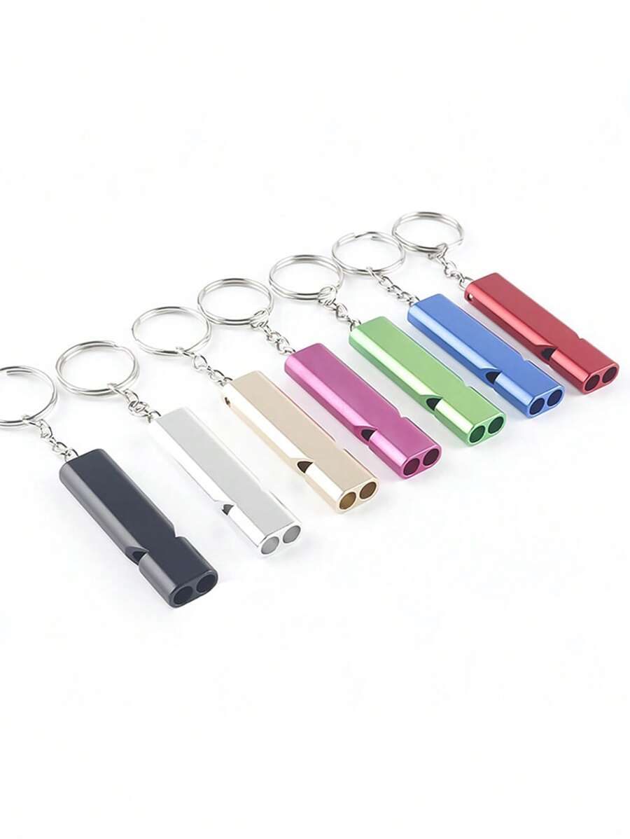 1 件装多功能双管求生口哨钥匙扣便携式铝合金口哨袋吊坠钥匙链适用于户外徒步露营求生应急钥匙扣钥匙圈 - 彩色 - 查看 1