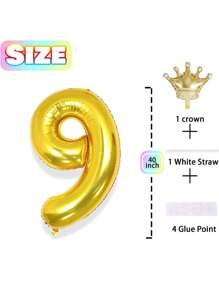 Bóng bay số 40 inch có vương miện hình lá kim loại 0-9 dùng để trang trí tiệc cưới sinh nhật bằng khí Helium, - Vàng - Xem 2