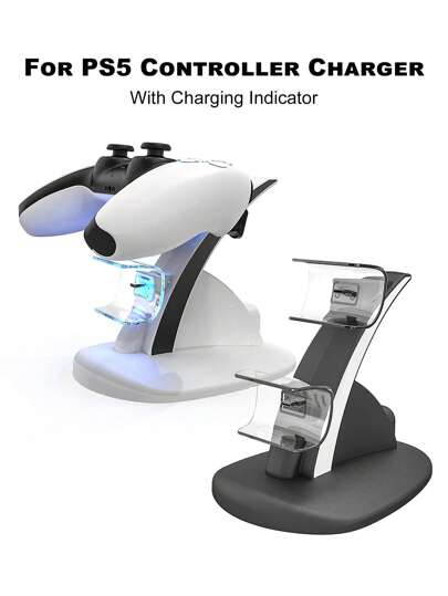1pc For PS 5 Dual Sense Contact Charging, For PS 5 Dual Joystick Charging, For PS 5 Joystick Charger, For PS 5 Joystick Dock, Portable Charging Dock, TYPE-C Charging Port Dual Joystick Simultaneous Charging Dual Sense. For PS 5(Dual Sense) Controller Charger With Protection Chip LED Indicator, Play Station5 Controller Charging Dock Stand Stations With Dual Type-C Fast Charging & LED Indicator For Playstation5/PS 5 Dual Sense.