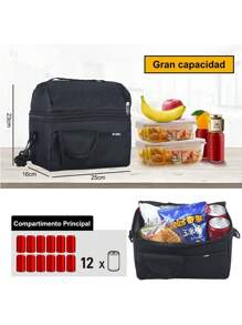 Lonchera Bolsa Térmica Para Trabajo Y Escuela De Gran Capacidad Bolsa De Alimento - Negro - Ver 3
