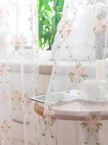 1pc Pastoral Little Pink Flower Embroidery Sheer Curtains For Daughters Bedroom Vintage Floral Lace Voile Drapes Window Treatment Nursery Decor