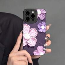 油畫設計矽膠手機殼，適用於 iPhone 15/15pro/15promax/14/13/12/11/Xsmax 系列，手機保護套 - 油畫紫花 - 查看 1