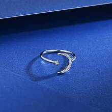 feilok 1個時尚獨特的s925純銀星月戒指,可調節開口處尺寸,鑲嵌鑽石,適合女性和女孩日常佩戴或作為生日、婚禮、聖誕節、情人節、母親節禮物 - 銀色 - 查看 5