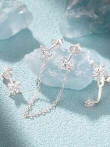 3Pcs 925 Sterling Silver Three Flowers Earring For Women Romantic Drop Earring 18K Gold Plated Suitable For Party Mom Gift Fine Jewelry Valentines