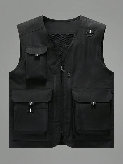 夏季健身2024新款男士户外休闲多口袋无袖V领背心摄影师钓鱼运动马甲