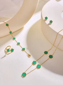 Bộ 5 món dây chuyền và bông tai bằng thép không gỉ hình hoa, thích hợp cho nữ giới đeo hàng ngày, quà tặng cho Ngày Valentine, Ngày của Mẹ. - những bông hoa - Xem 8