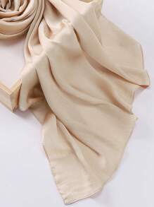 1 chiếc khăn trùm đầu bằng vải satin màu trơn nhăn tự nhiên Hijab dành cho nữ Phụ kiện khăn trùm đầu dành cho nữ - Màu be - Xem 2