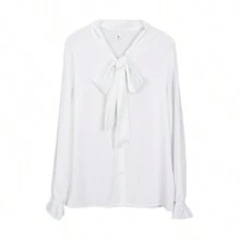 Elegant Blouse For Women Bow Neck Design - White - View 1