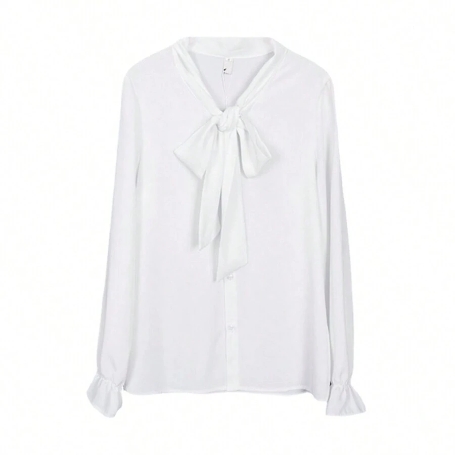 Elegant Blouse For Women Bow Neck Design - White - View 1