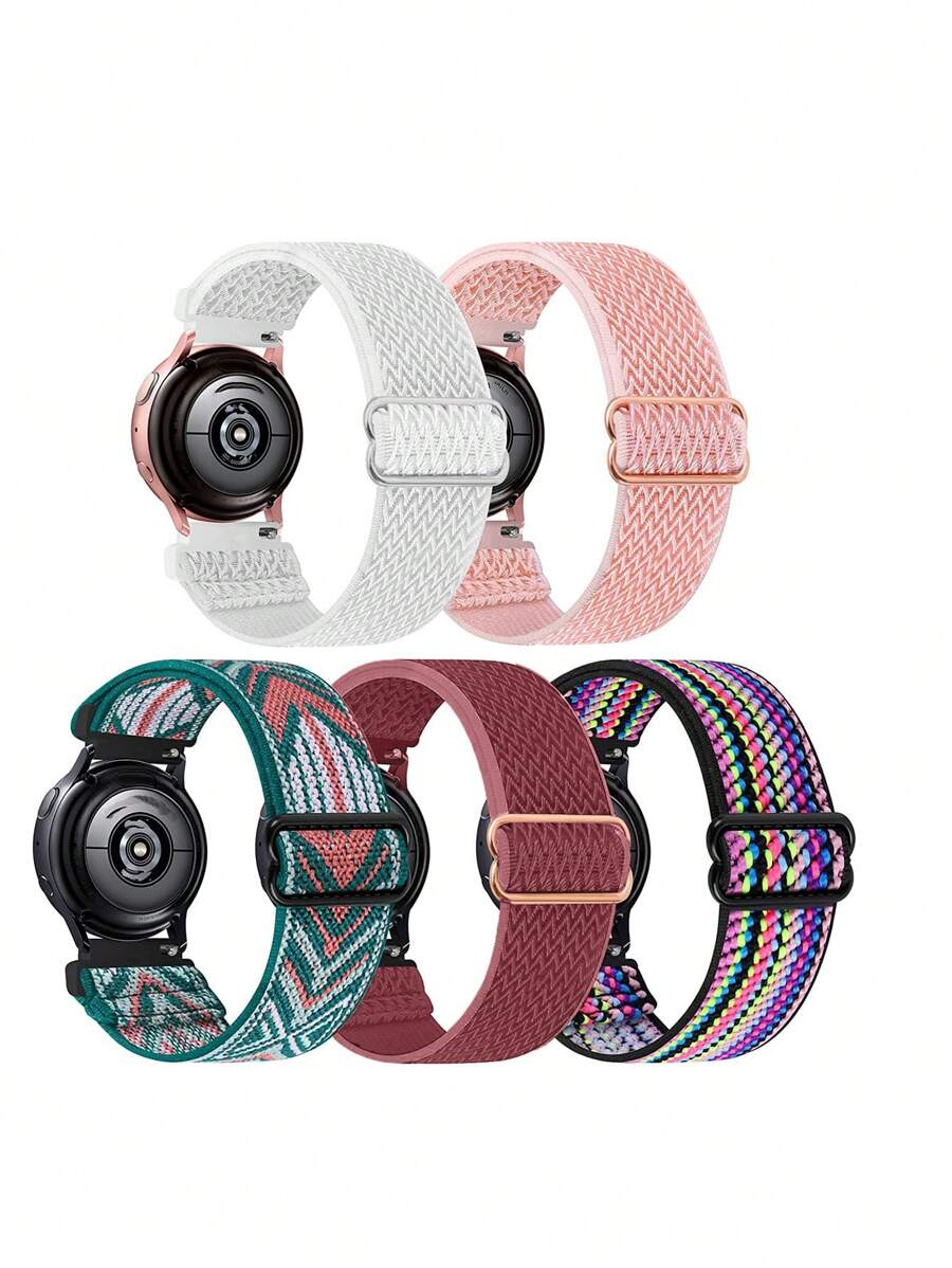 5 条装 18mm20mm22mm 可调节尼龙环弹性表带，兼容三星 Galaxy Watch 6/5/4 40mm 44mm/Galaxy Watch 5 Pro 表带 45mm/Watch 4 经典表带 42mm 46mm/Active 2/HW GT4/Gt3/Gt4/Amazfit GRT4/Amazfit Stratos/Bip U/Garmin Fenix 6，柔软可调节尼龙透气运动表带，兼容 Apple Watch 38/40/41mm 42/44/45/49mm Ultra，编织环替换表带适用于 Fitbit Versa2 Versa3/4 - 彩色 - 查看 1