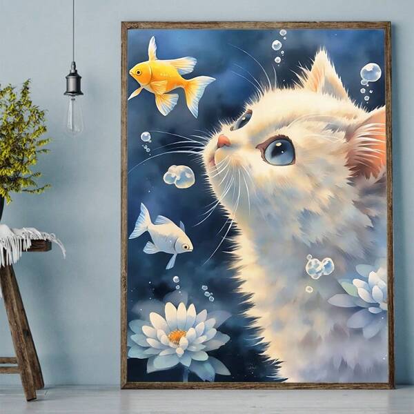 1 pieza Pintura de diamantes cuadrada completa 5D DIY con imagen de animal de mosaico de diamantes de imitación y flor de gato, nuevo regalo hecho a mano