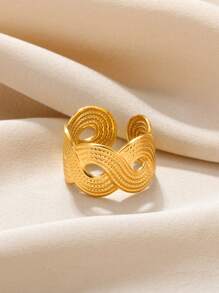1pc Fashionable Gold-Tone Stainless Steel Braided Twisted Open Ring, Suitable For Women's Daily Wear, Party Jewelry Gift
