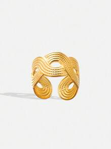 1pc Fashionable Gold-Tone Stainless Steel Braided Twisted Open Ring, Suitable For Women's Daily Wear, Party Jewelry Gift