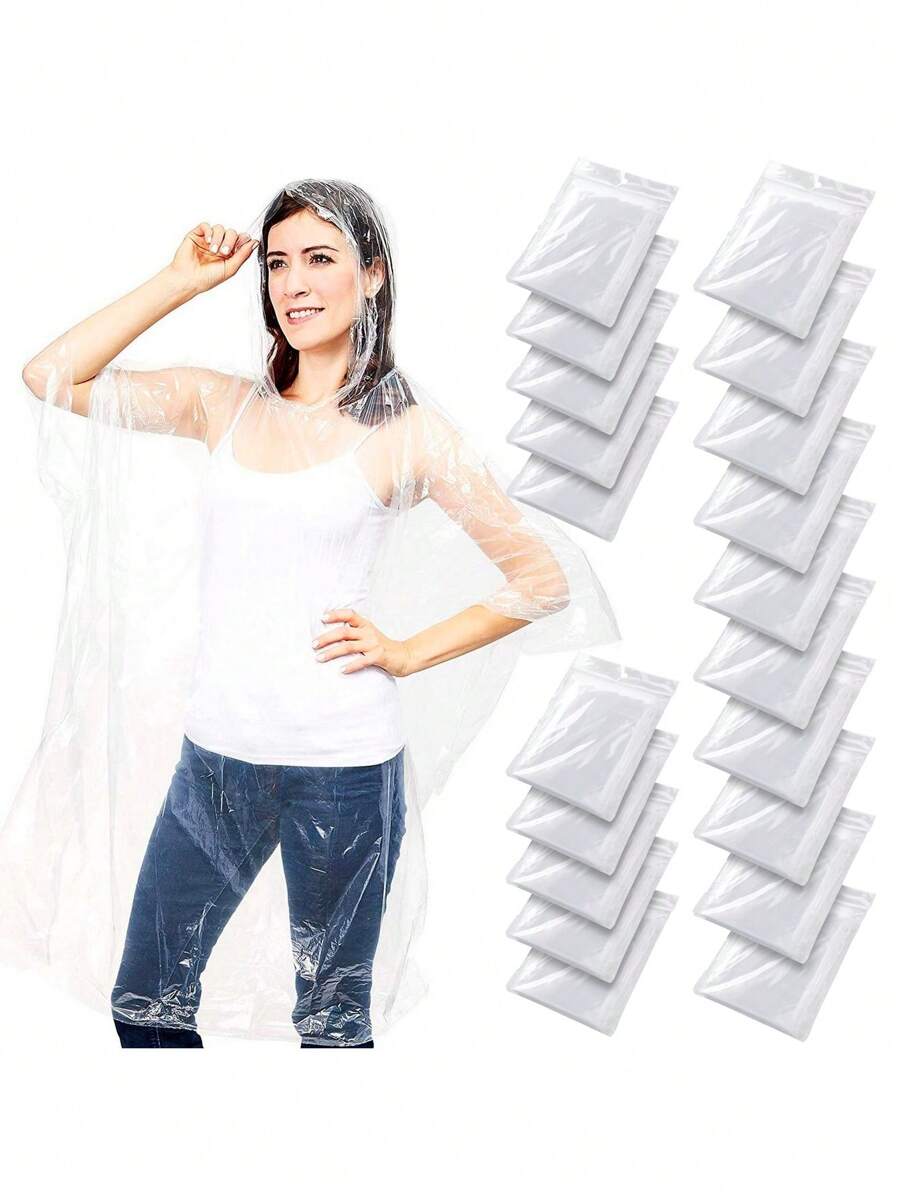 20 Pack Bulk Disposable Rain Ponchos Family Pack, Emergency Ponchos