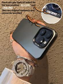 1 Pc Frosted IMD Metallic Feeling Dual-Layer Silver Electroplated Button Phone Protective Case - Black - View 3