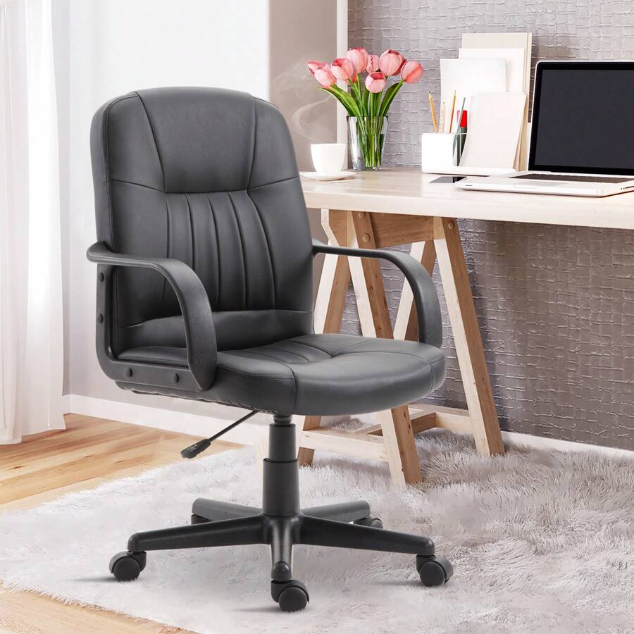 Vinsetto Sedia da Ufficio Ergonomica e Girevole, Poltrona da Ufficio con Altezza Regolabile  60*60*90-99cm Nero - nero - Visualizzare 1