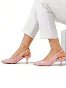 Women's Kitten Heel Point Toe Buckle Decor Slingback Stiletto Low Heels Dress Bridal Elegant  Solid Color Wedding Pumps Shoes