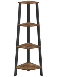 VASAGLE Estantería de Esquina con 4 Estantes Fácil de Montar Marco de Acero para Salón Dormitorio Balcón Diseño Industrial Vintage Marrón Rústico y Negro - Marrón - Ver 1