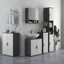 Kleankin Mobile Bagno a 2 Ante in Legno, Armadietto Bagno con 3 Ripiani e Chiusura Soft Close, 60x30x82cm - Grigio - Visualizzare 1