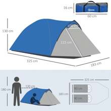 Outsunny Two-Man Camping Tent W/ Weatherproof Shell, Vestibule & Windows Backpacking Tent Lightweight For Fishing & Hiking - Blue - View 2