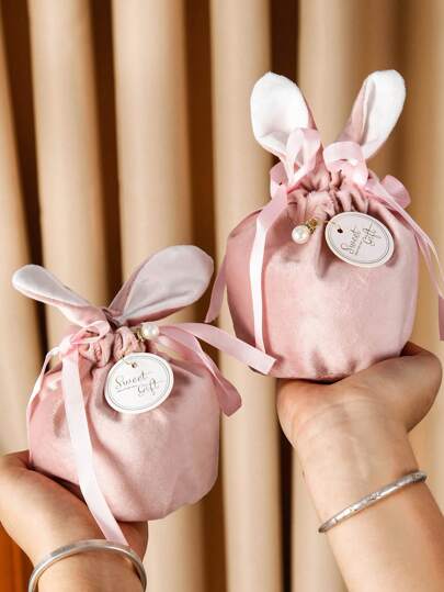 2pcs Creative Rabbit Shaped Candy & Biscuit Packaging Bag Party Favor Bag Wedding Party Gift Bags