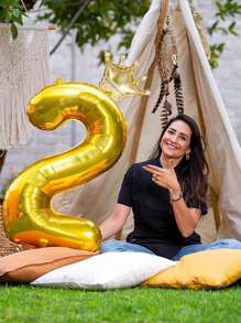 Bóng bay số 40 inch có vương miện hình lá kim loại 0-9 dùng để trang trí tiệc cưới sinh nhật bằng khí Helium, - Vàng - Xem 7