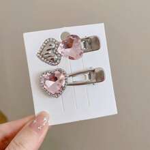 1pair Metallic Rhinestone Decor Sweet Bow Hair Clip, Suitable For Side Bangs Cute - Silver - View 12