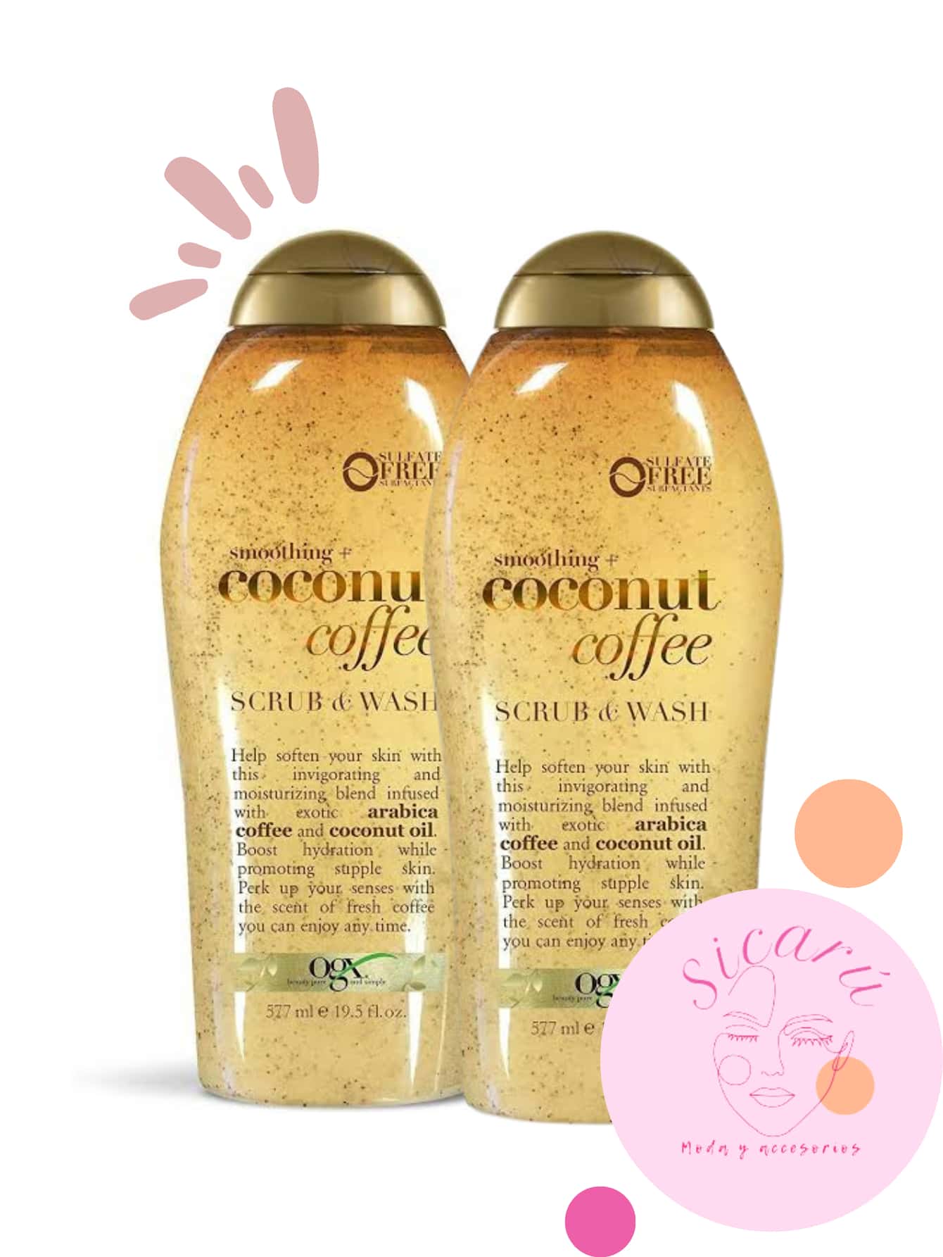 OGX, Coffee And Coconut Body Wash, Exfoliating And Moisturizing. Liquid Body Soap 577 Ml, 2 Pieces - Gold - Übersicht 1