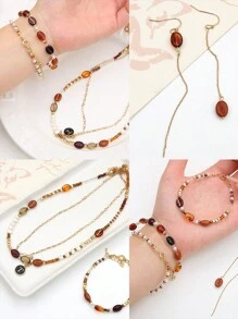 beadia 30颗复古咖啡豆珠子，琥珀色镂空金色珠子，适合DIY手链项链首饰制作、串珠工艺 - 咖啡棕 - 查看 3