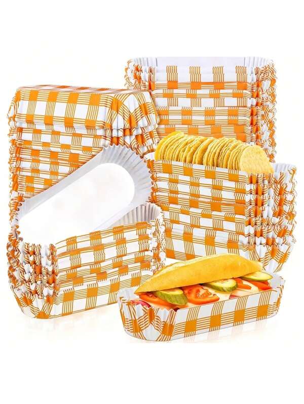100 pièces Caissettes à cupcakes en papier en forme de bateau, motif de rayures orange, pour la cuisson en cuisine, la confection de gâteaux