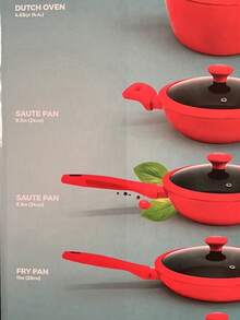 Juego Batería De Cocina 10 Piezas Cerámica Antiadherente Con Tapas Cristal y Borde De Silicón - Rojo - Ver 7