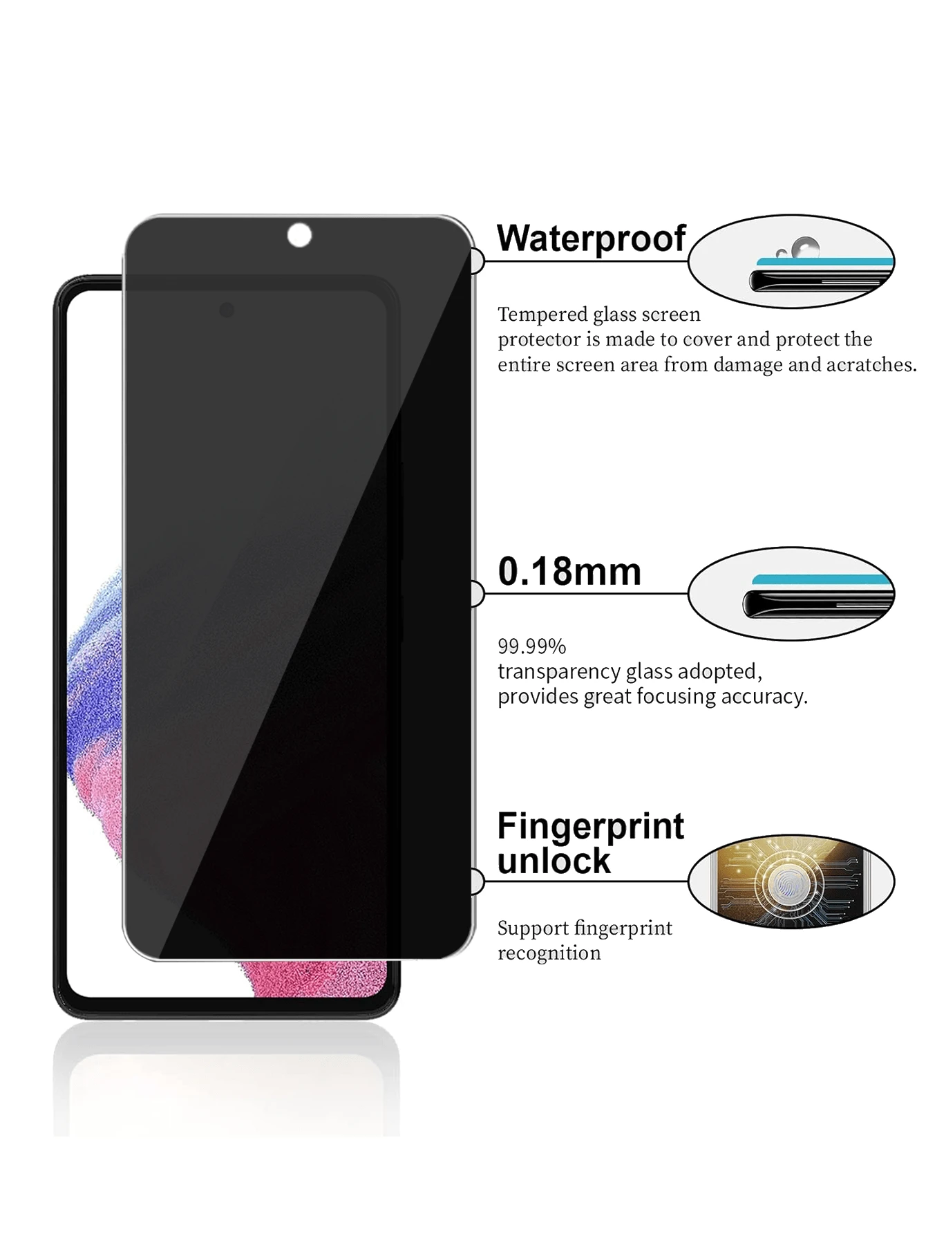 3pcs AntiSpy Tempered Glass Screen Protector Compatible With Samsung