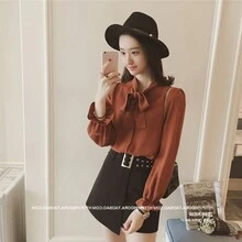 Blusa De Elegante Para Dama Diseño De Moño En Cuello - Marrón - Ver 7