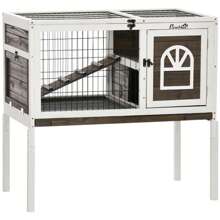 PawHut Wood Rabbit Hutch, Elevated Guinea Pig Cage With Run, Coffee - 咖啡棕 - 查看 2